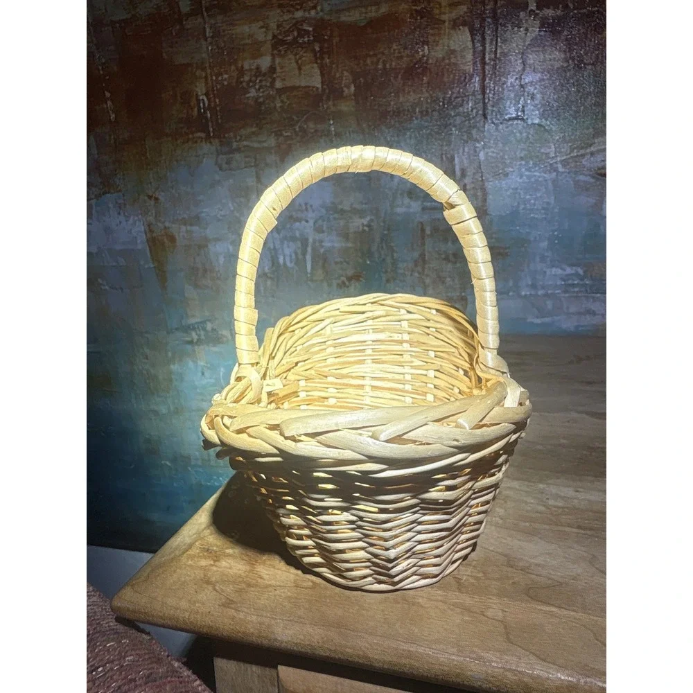 Natural Wicker Mini Woven Basket with Handle Rustic Farmhouse Decor 6.5in Width